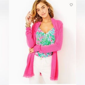 Lilly Pulitzer noble fringe cardigan in bright (aura) pink